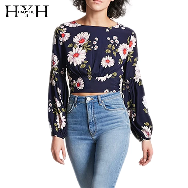 Женская блузка с цветочным принтом HYH HAOYIHUI укороченная в богемном стиле