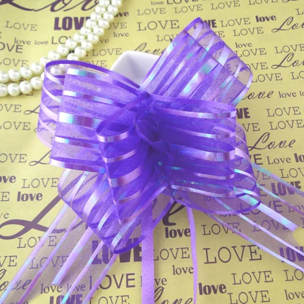 

50 шт./лот 5 см Большой размер фиолетовый цвет органза тянуть банты Свадебные специальные подарки для мероприятий принадлежности-бесплатная ...