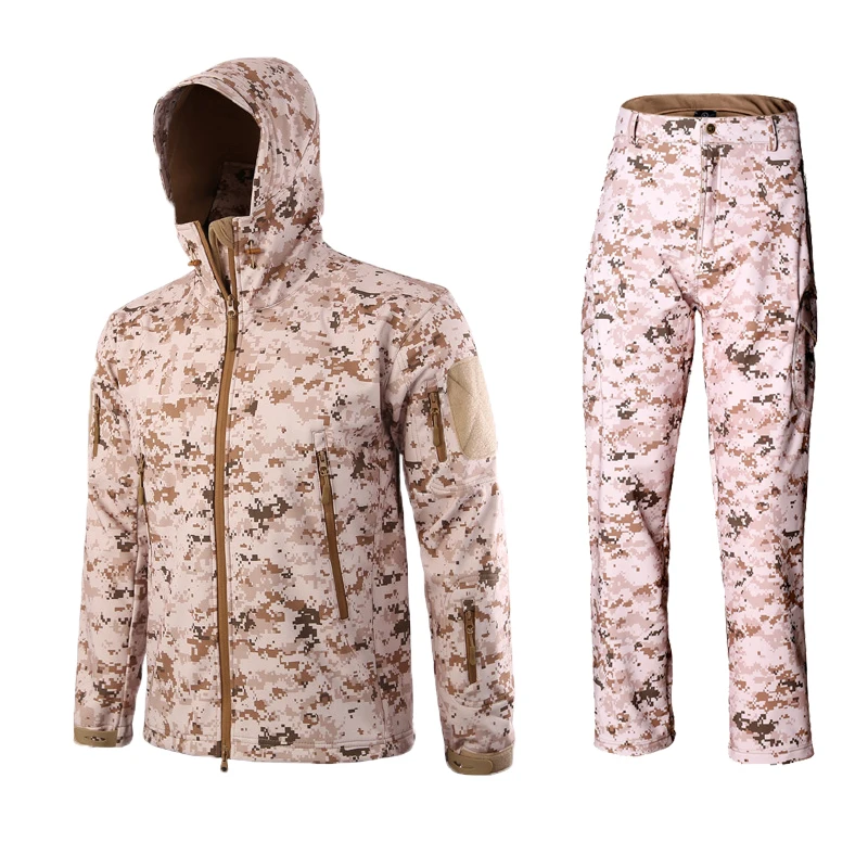 Desert camouflage Военная TAD камуфляжные тактические костюмы зима осень водонепроницаемый флис Акула кожа мягкая оболочка куртка комплект мужская верхняя одежда BF05 - Цвет: Desert camouflage