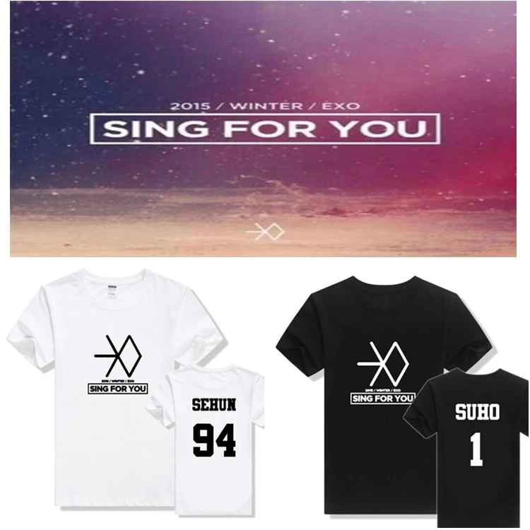 2016 kpop exo новинка Sping for you специальный альбом мужская и женская футболка с коротким