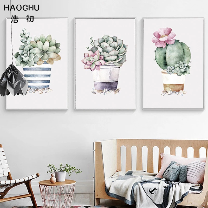 Картина на холсте HAOCHU с изображением кактусов цветов бонсай без рамы для дома