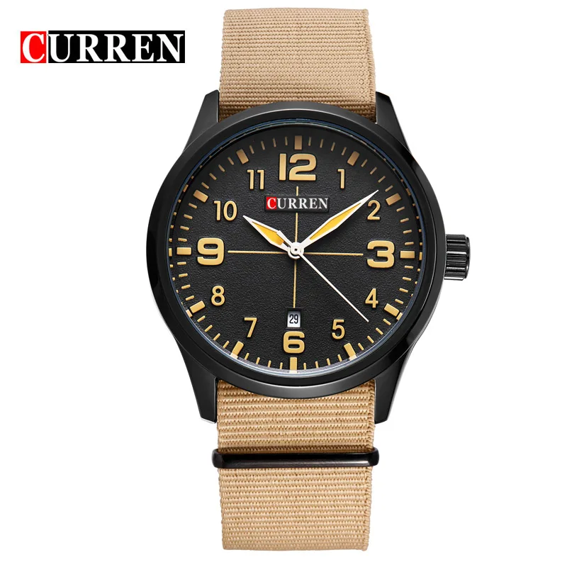 2017 Men's Brand CURREN Fashion Sports Watches Men Quartz Watch Man Nylon Strap Army Military Wrist watches Relogio Masculino | Наручные