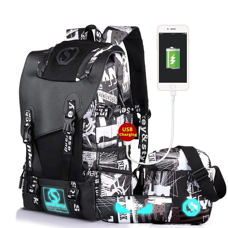 2017 Для мужчин USB зарядки Star Backpack Модная молодежная световой Хорошая Школа Рюкзак
