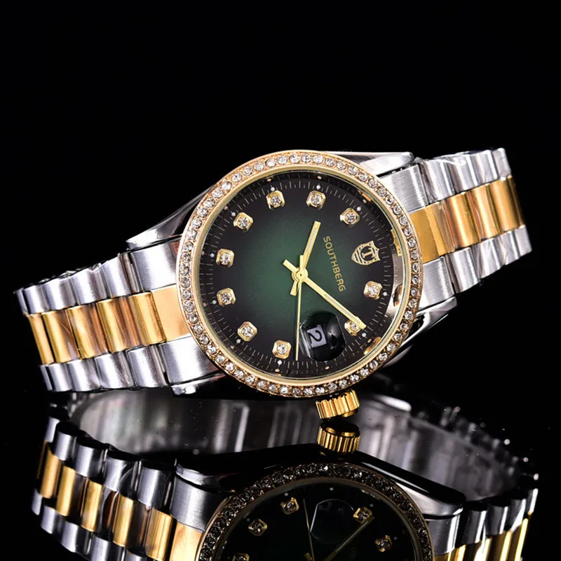 Новые часы Женская мода роскошные часы Reloj Mujer Нержавеющая сталь качество Алмазный женские кварцевые часы Для женщин Стразы Часы - Цвет: Зеленый
