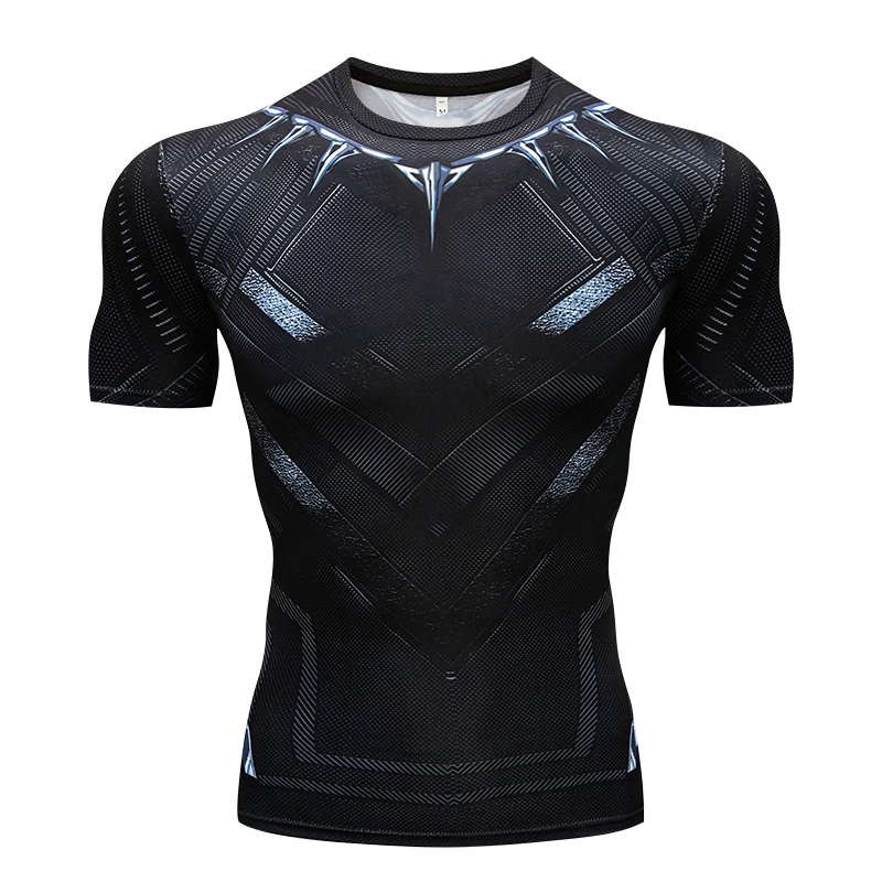 Black Panther 3D Printed T-shirts Men Compression Shirt Captain America Short Sleeve Cosplay Halloween Costume For Tops Male | Мужская
