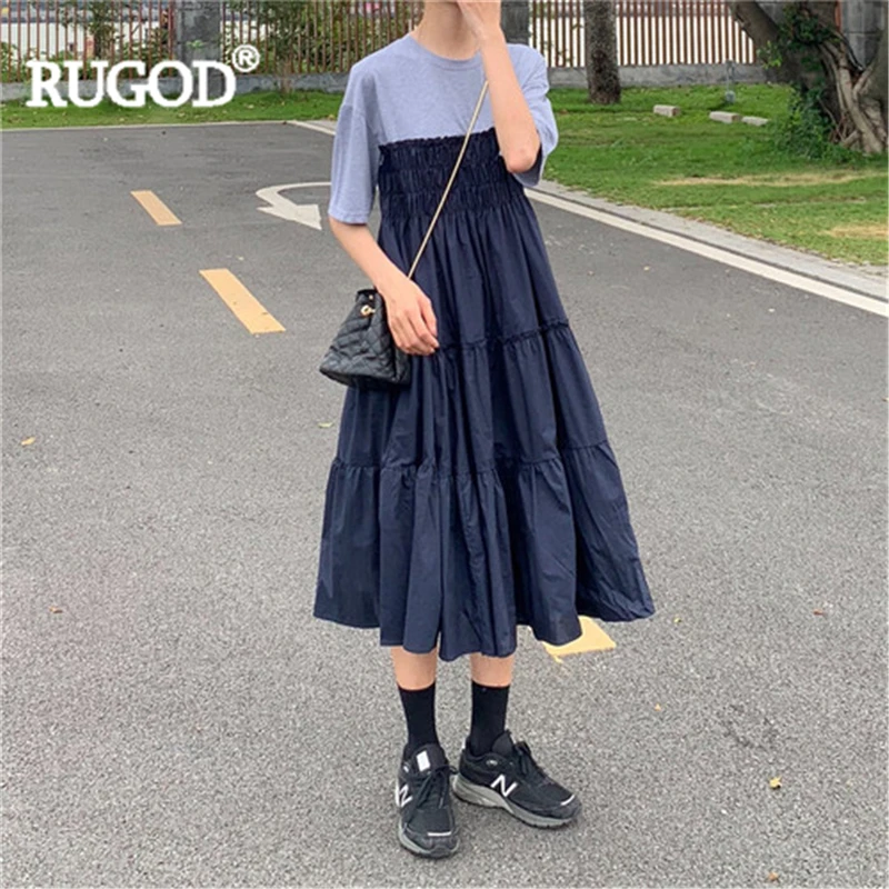 RUGOD/новое летнее женское платье милое бальное в стиле пэчворк с круглым вырезом