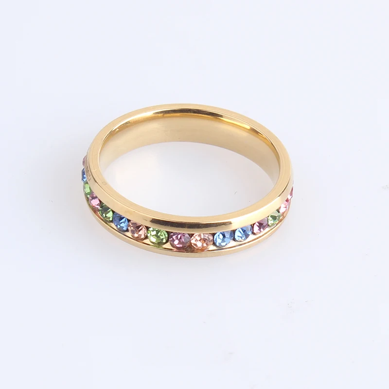 free shipping 4mm gold and silver single row multicolour crystal 316L Stainless Steel finger rings for men women wholesale | Украшения и