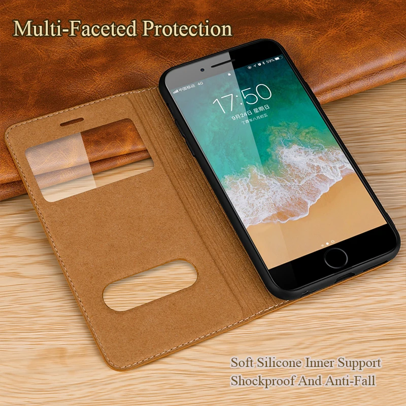 Чехол из натуральной кожи Smart View Touch для iPhone 7, 8 Plus, 8 plus, 7 plus, роскошный официальный флип-чехол 360, полностью защитный чехол для телефона