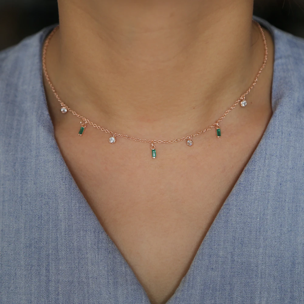Ожерелье collarbone Новое поступление 2018 3 цвета зеленый синий красный багет Круглый