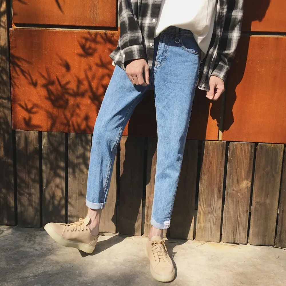 2017 осенние новые джинсы для подростков Модные голубые брюки повседневные