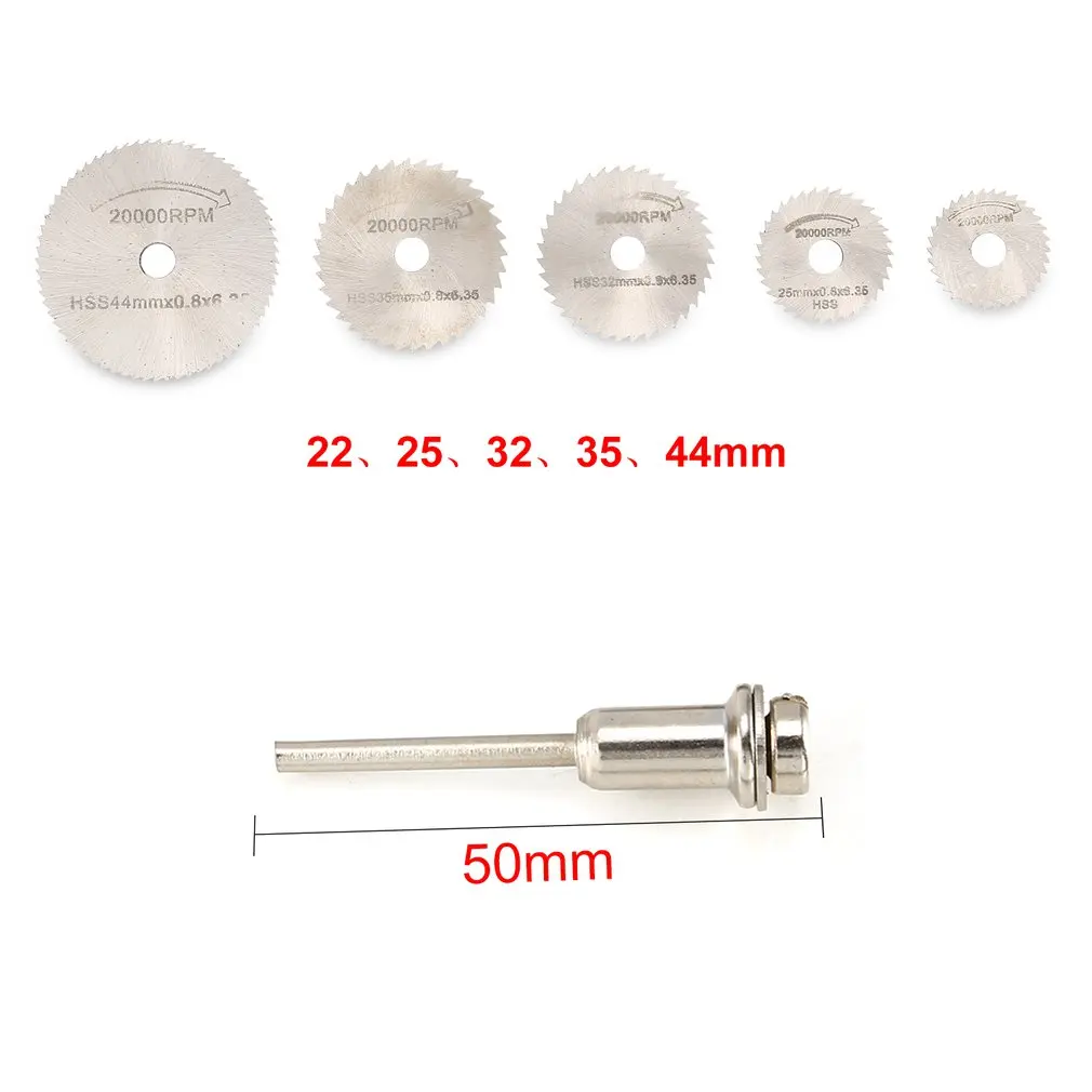 

6PCS HSS Circular Saw Blade Rotary Tool 22/25/32/35/44mm Wood Cutting Discs Drill Mandrel for Dremel Metal Cutter