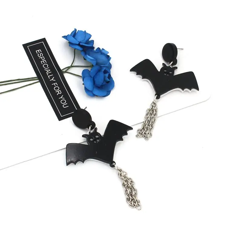 Длинные кисточки черные сережки летучая мышь Хэллоуин Модные акриловые