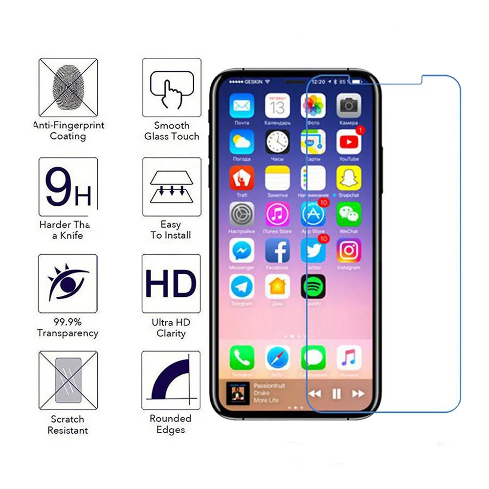 10 шт. оптом для iPhone X 0 3 мм 2.5D прозрачное 9H закаленное стекло премиум класса Защита