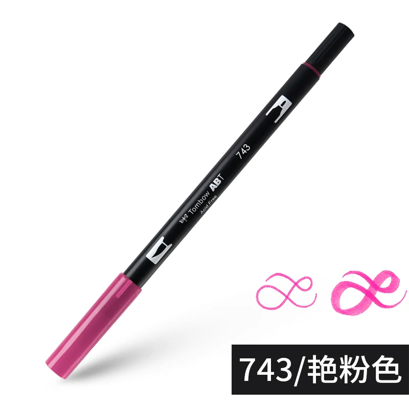 743 Hot Pink 1 шт. японского надгробия двойная кисть акварельный художественный маркер для надписей анимационный дизайн горячая на Instagram ABT ручка - Цвет: 743 Hot Pink