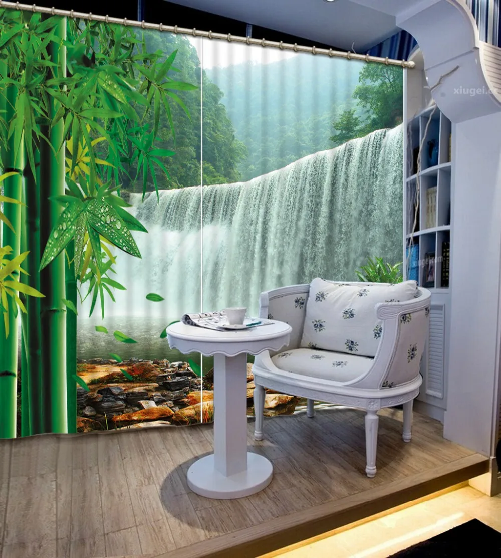 

Luxury European Modern nature scenery waterfall 3d curtain personalized decor Blackout Shade Window Curtains 3D Curtains