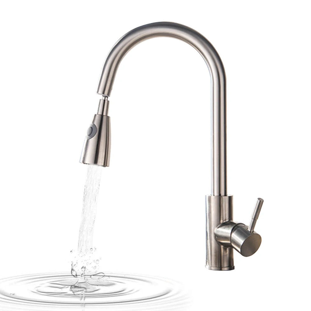 

Pull Out Kitchen Faucets Bathroom Basin Sink Faucets Pull Down Sprayer Ceramic Valve Brushed Nickel 360 Degree Swivel Water Tap