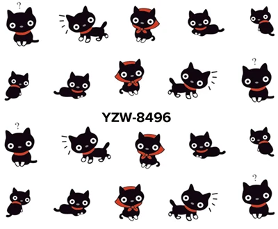 YZW8496 YZWLE, 1 лист на выбор, новая мода, милая, сладкая, переводная, 3D, серый, милый кот, наклейки для ногтей, полное покрытие, ногти, наклейка, сделай сам - Цвет: YZW8496