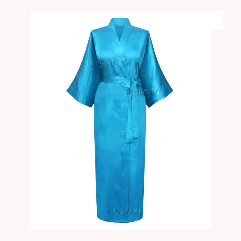 lakeblue Новое однотонное удлиненное кимоно, длинный халат, Атласный халат, шелковый халат для свадьбы, невесты, подружки невесты, женский халат, ночная рубашка, один размер - Цвет: lakeblue