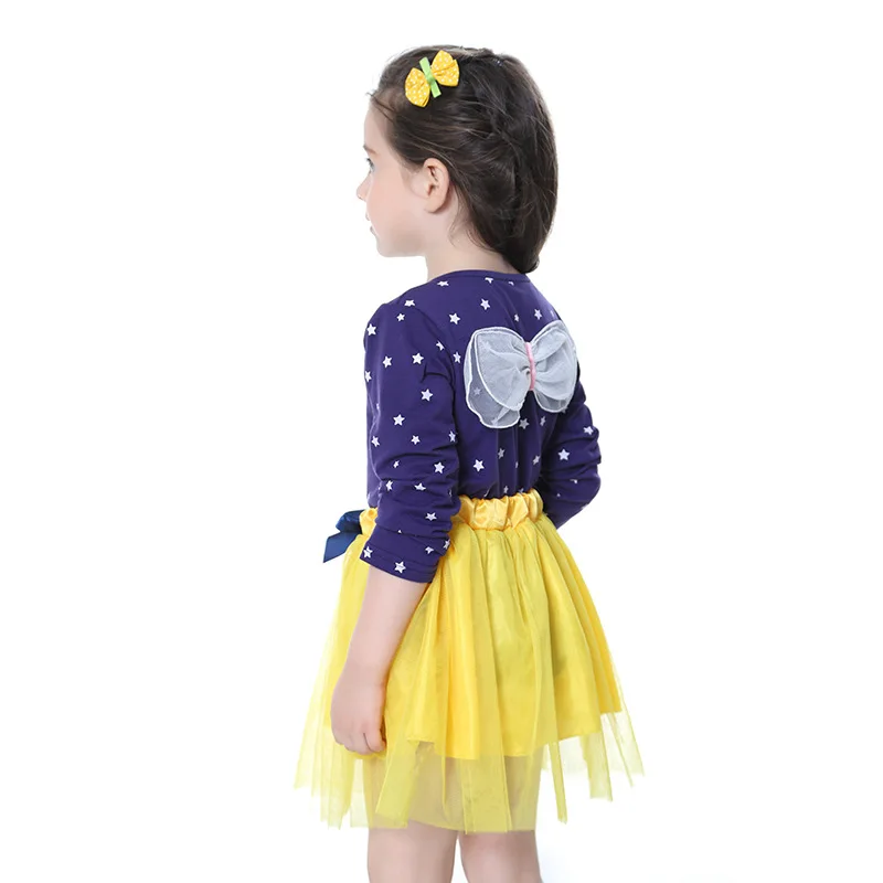 ECTIC Children's Clothing baby Girls Set 2018 New Long Sleeve Pentagram Print Back Bow Two-piece Korean Version Dress Sets | Детская
