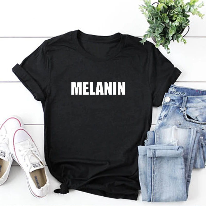 Черные футболки MELANIN модная женская футболка забавная Футболка с принтом букв