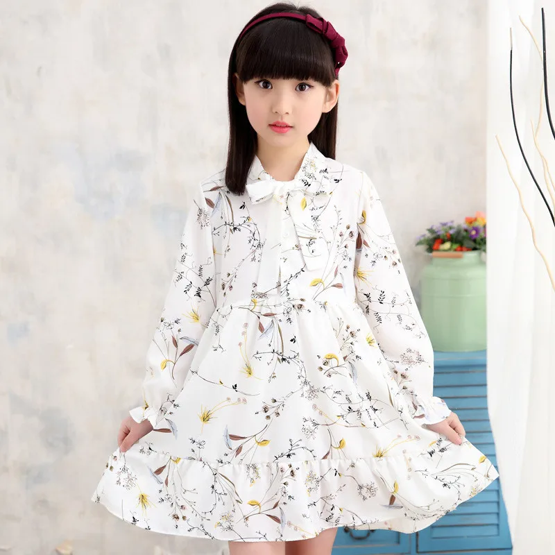 Girl Dress Autumn 2019 Fashion Children's Clothing Flower Chiffon Princess Costume 6 8 10 12 Years Old | Детская одежда и