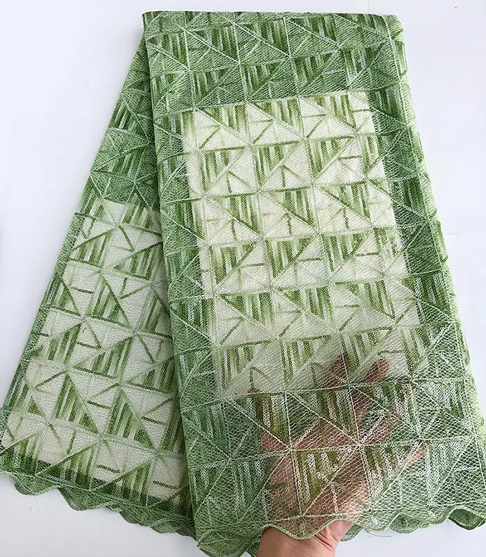 mint green 5 ярдов двойное французское Африканское кружево Тюль кружевная ткань в нигерийском стиле вечернее шитье платье с большим количеством высококачественный с блестками Большая распродажа - Цвет: mint green