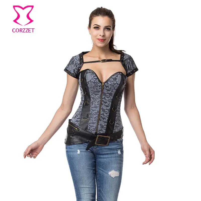 Серебристые корсеты и бюстье из парчовой стали с цветочным принтом косточками