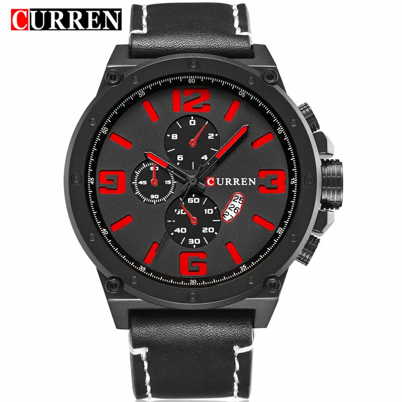 Часы наручные Curren Мужские с кожаным ремешком модные брендовые Роскошные