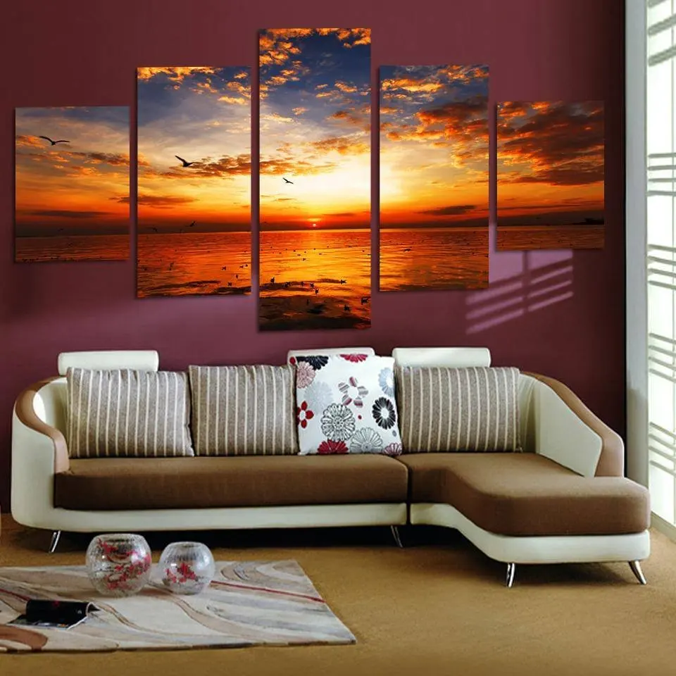 

5 Piece Canvas Art Unframed Wall Pictures For Living Room Modular Spray Paintings On The Wall