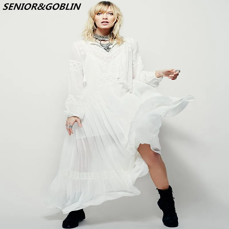 high quality vintage designer dresses women runway fall boho embroidery bohemian split maxi long peopl party dress | Женская одежда