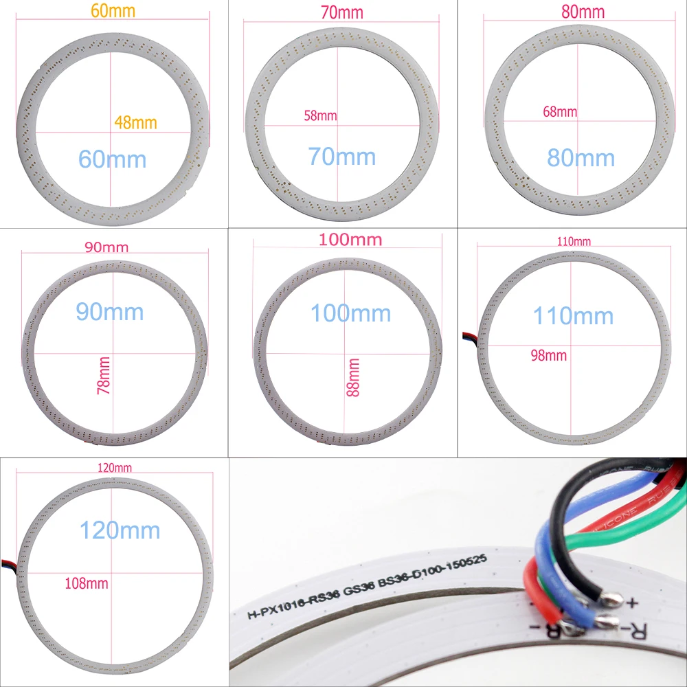 COB RGB Halo Кольца 60 мм 70 80 90 95 100 105 110 115 120 м светодиодный фонарь для автомобиля
