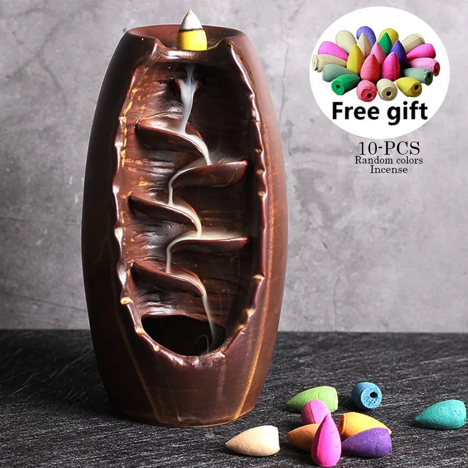 Цвет: желтый Керамическая горелка для благовоний с обратным потоком в виде водопада с конусами для благовоний в форме лотоса, Будды, ручной держатель для благовоний, украшение для дома и офиса, арома - Цвет: Цвет: желтый