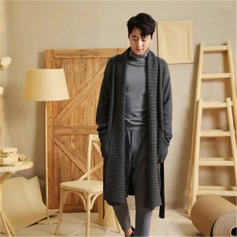 

Мужской вязаный кардиган, однотонный Свободный кардиган ручной работы из чистой шерсти, с отложным воротником, H-образный, большие размеры, ...