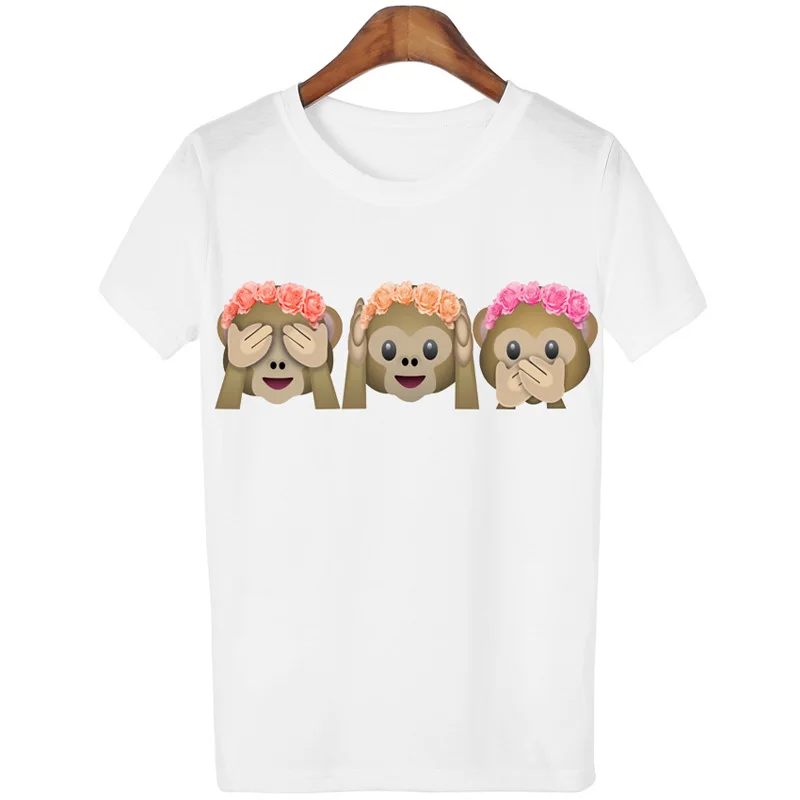 Повседневная футболка Для женщин каваи смайлики печати обезьяна с короткими