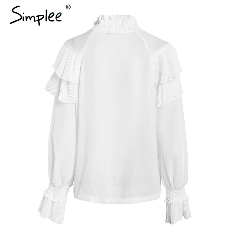 Женская блузка Simplee с рюшами винтажная белая со стоячим воротником рукавом