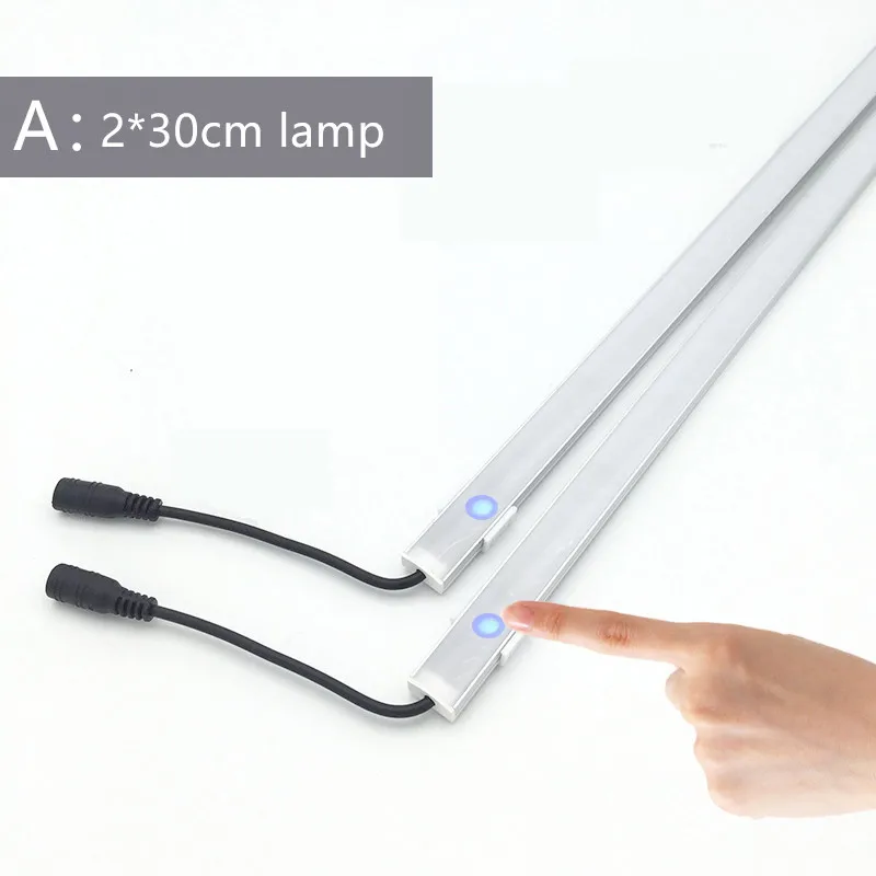 2pcs 7020 Dimmable Lamp 30cm 50cm Under Cabinet Strip Light Touch Switch Control Kitchen Led Bar Rigid Home DC 12V Wardrobe