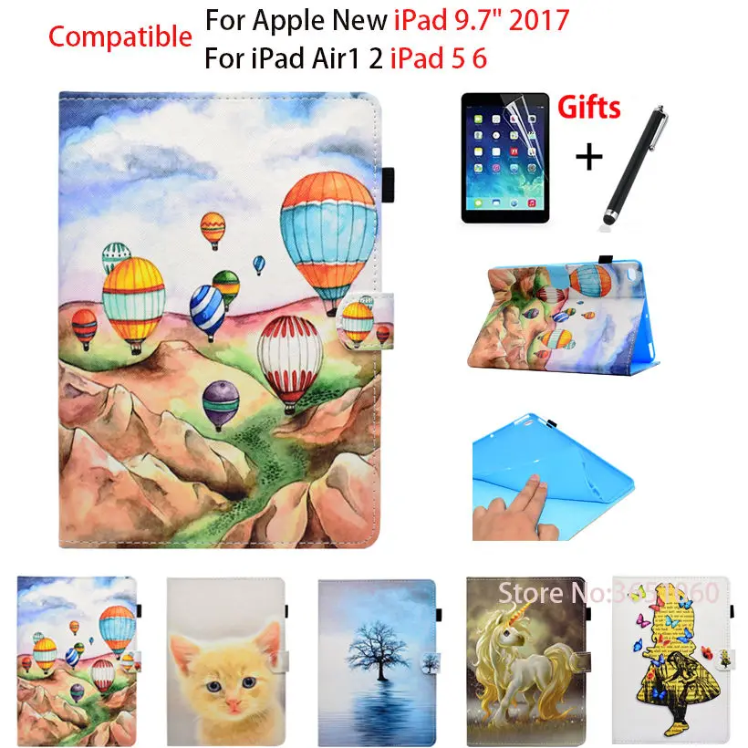 

Чехол для iPad Air 1 2 iPad 5 6, чехол для Apple нового iPad 9,7 2017, чехол, s модель A1822, чехол-подставка из искусственной кожи + стилус + пленка