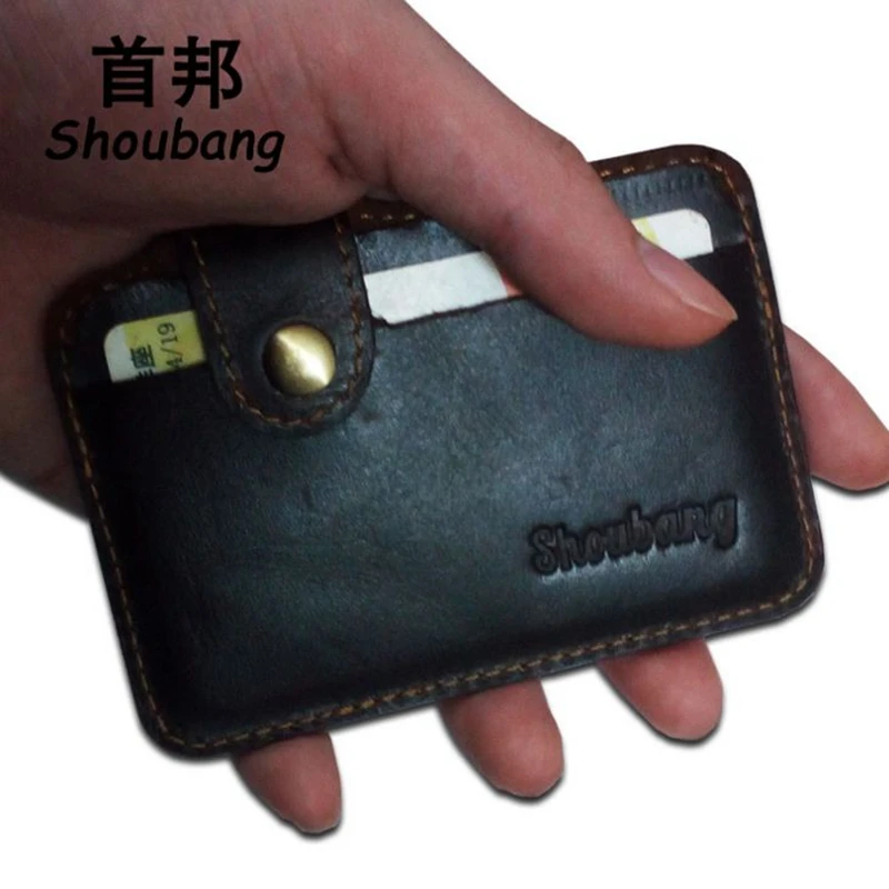 Винтажный Мужской кошелек тонкий мини из коровьей кожи черного и кофейного цвета