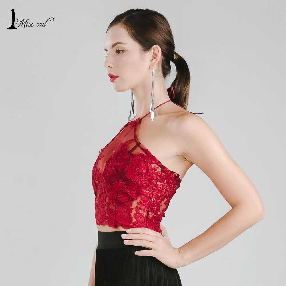 Женский топ без рукавов Missord винного цвета с круглым вырезом лямкой на шее 2020|round