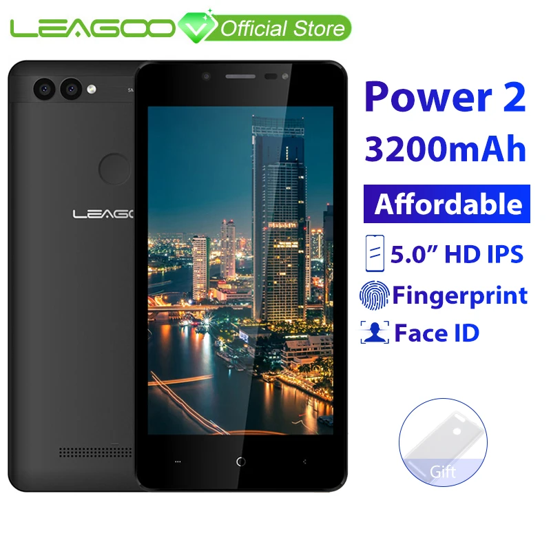 Мобильный телефон LEAGOO POWER 2, Android 8,1, 5,0 дюйма, HD ips, 2 Гб ОЗУ, 16 Гб ПЗУ, четырехъядерный процессор MT6580A, двойная камера, сканер отпечатков пальцев, ID, 3g, смартфон