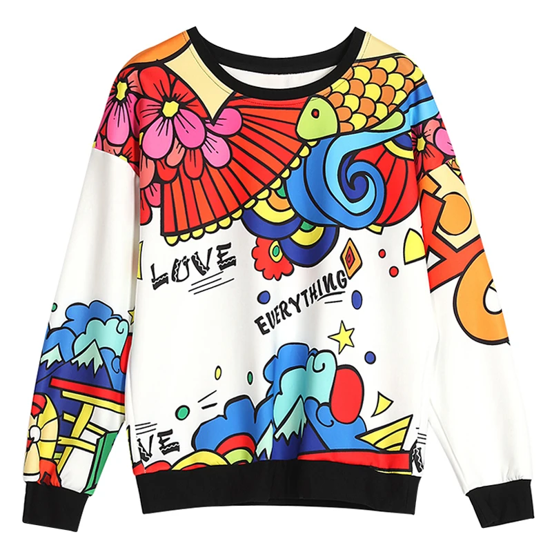 

WKOUD Women's Hoodies Streetwear Fashion Printed Sweatshirt O-neck Long Sleeve Tracksuit Female Tops Casual Wear H1006