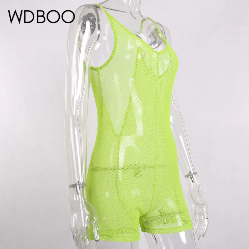 Женский сетчатый комбинезон WDBOO светло зеленый пляжный без рукавов с V образным