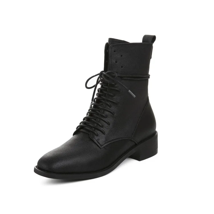 MLJUESE 2020 women ankle boots cow leather lace up round toe winter wine red color vintage low heels size 40 | Обувь