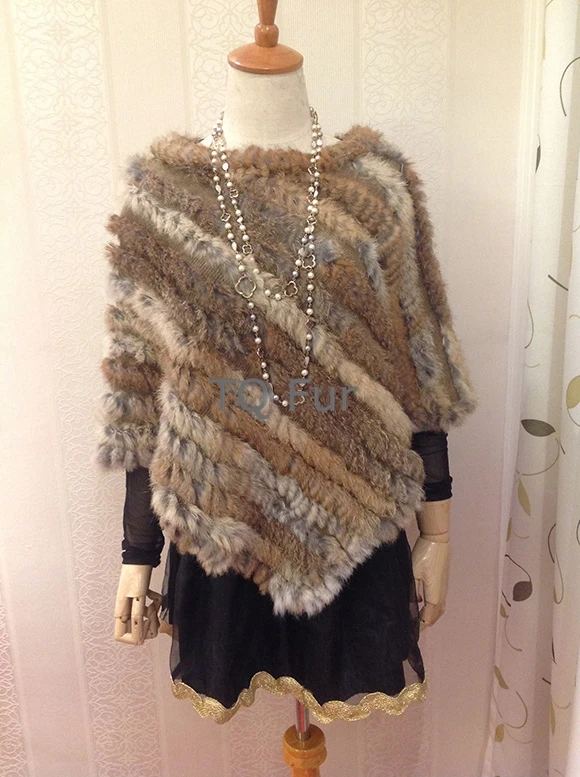 Бесплатная доставка оптовая продажа настоящее Вязаное пончо из кроличьего меха