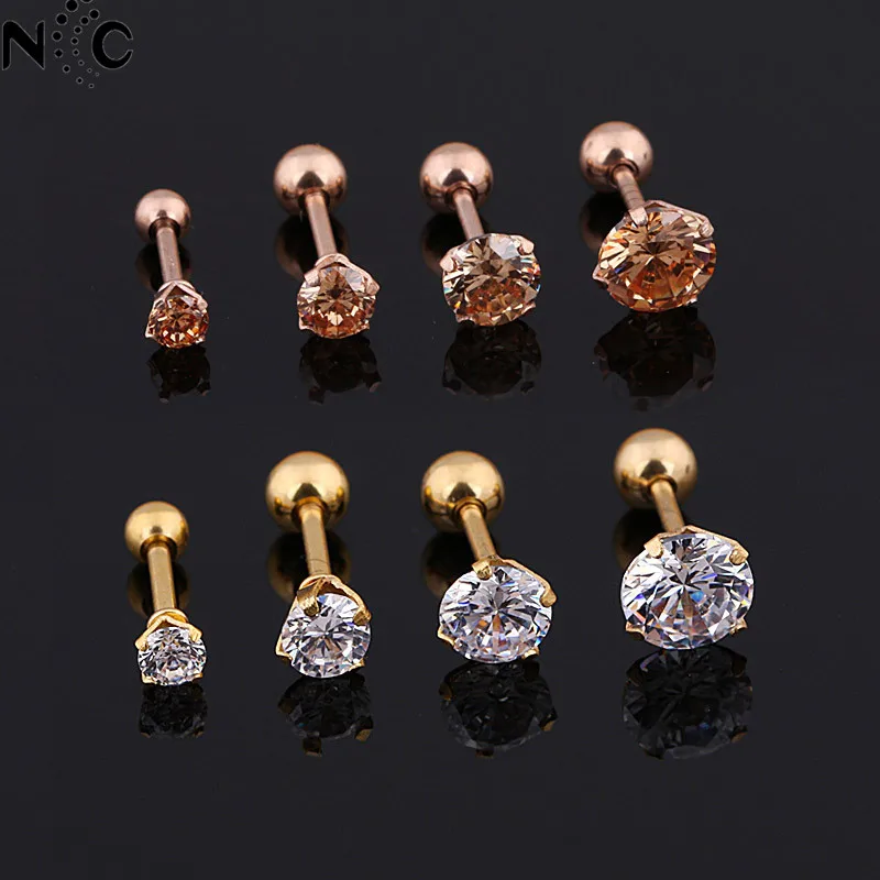 Хит продаж цветная медицинская титановая сталь серьги с цирконием размер 3/4/5/6 мм