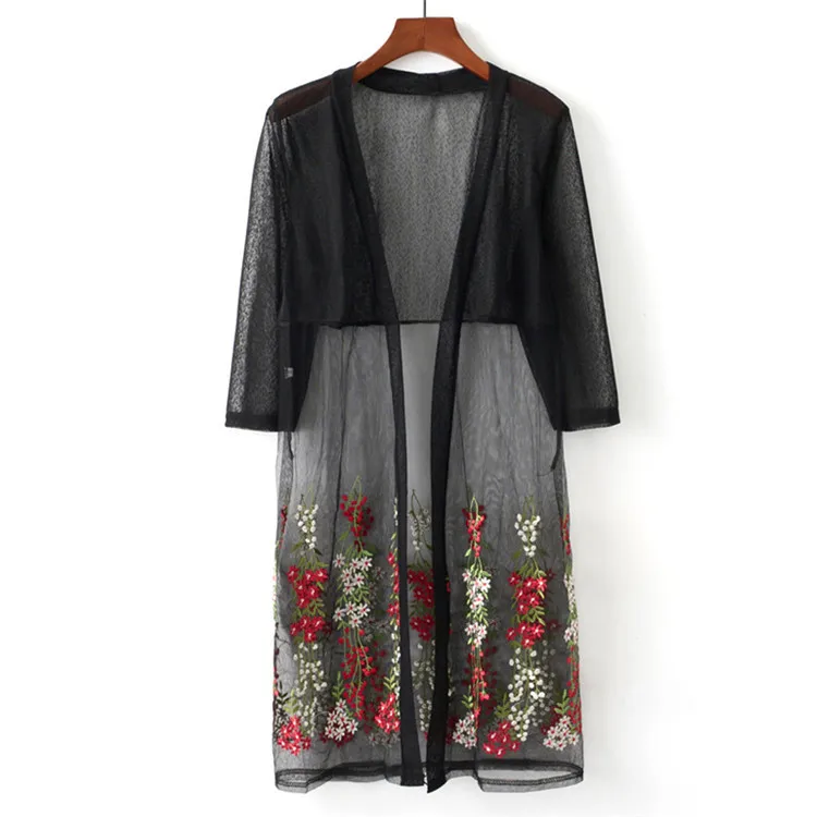 2018 Blusas Femininas женское кимоно пляжный кардиган кружевная вышивка блузки три
