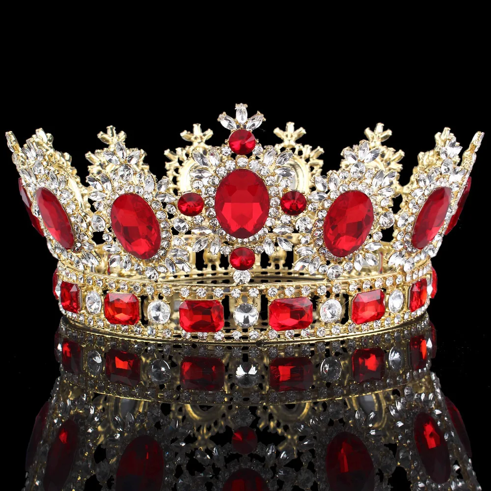 2018 огромный гигантский свадебная диадема золото золотой красный кристалл Quinceanera