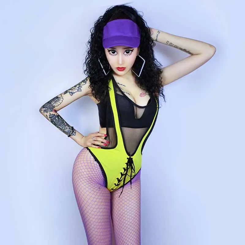 Stage Loaded Bar DSDJ Singer Costume GOGO Show Sexy Mesh Girth Straps Jazz Jumpsuit DQ11271 | Тематическая одежда и