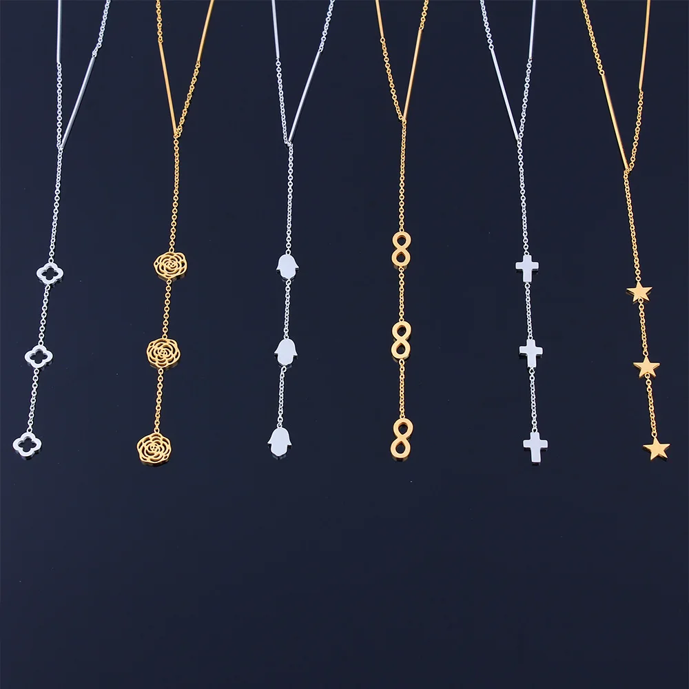 Длинное ожерелье из нержавеющей стали цепочка женский воротник бесконечность