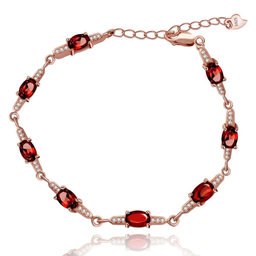 

Almei Rose Gold Red Garnet Bracelet, Women 925 Sterling Silver Bracelet, Red Stone Bracelet for Girls Women FB053
